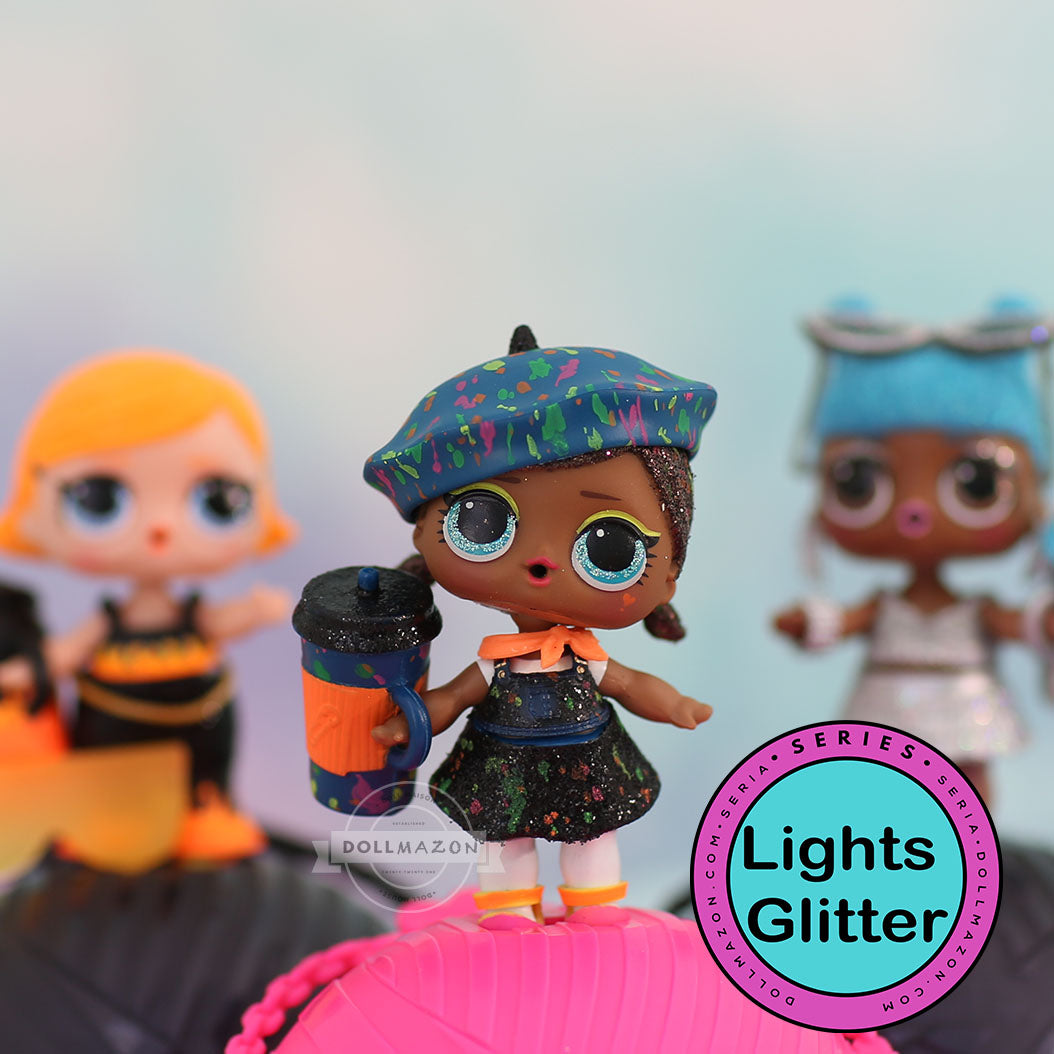L.O.L. Surprise! Lights Glitter is part of the Lights series of the L.O.L. Surprise! doll line. The collection included 12 new Lights Glitter dolls. They reveal special surprise when using a special light they come with.